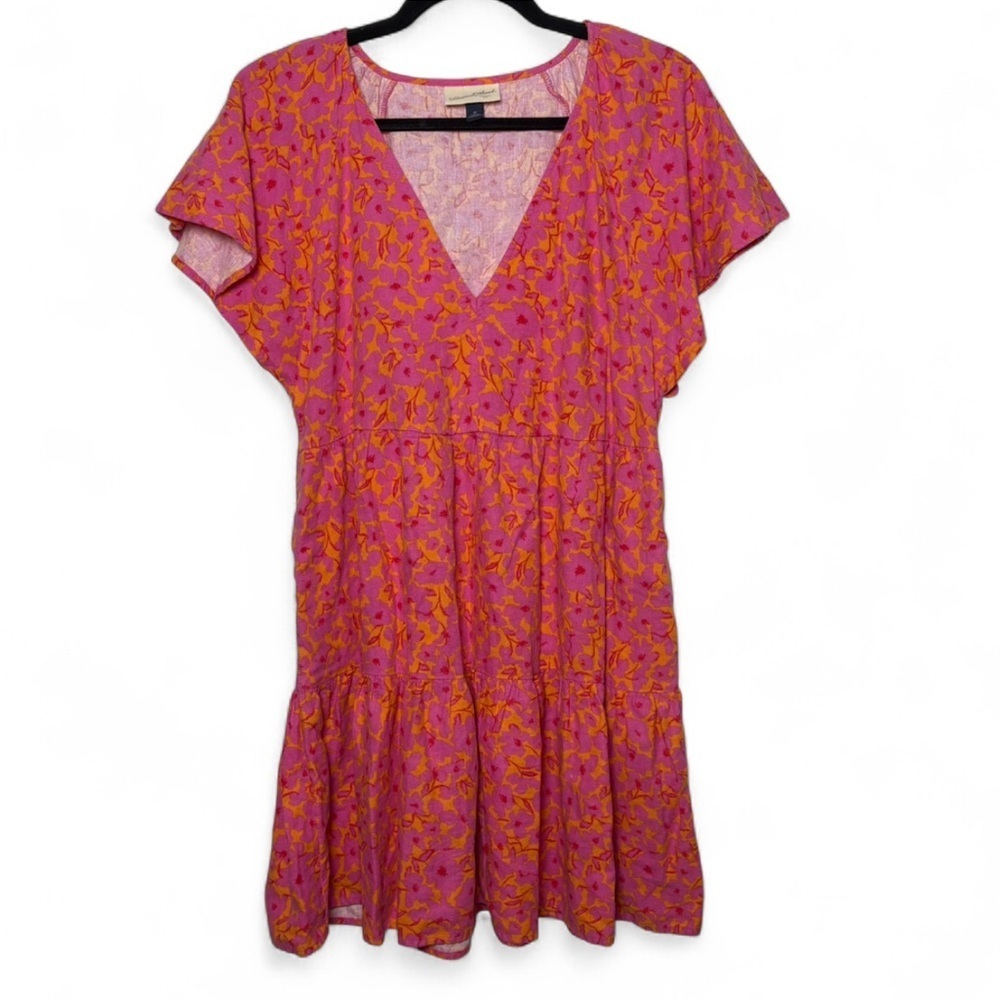 Universal Thread Pink Orange Floral Midi Dress Linen Blend Size M
